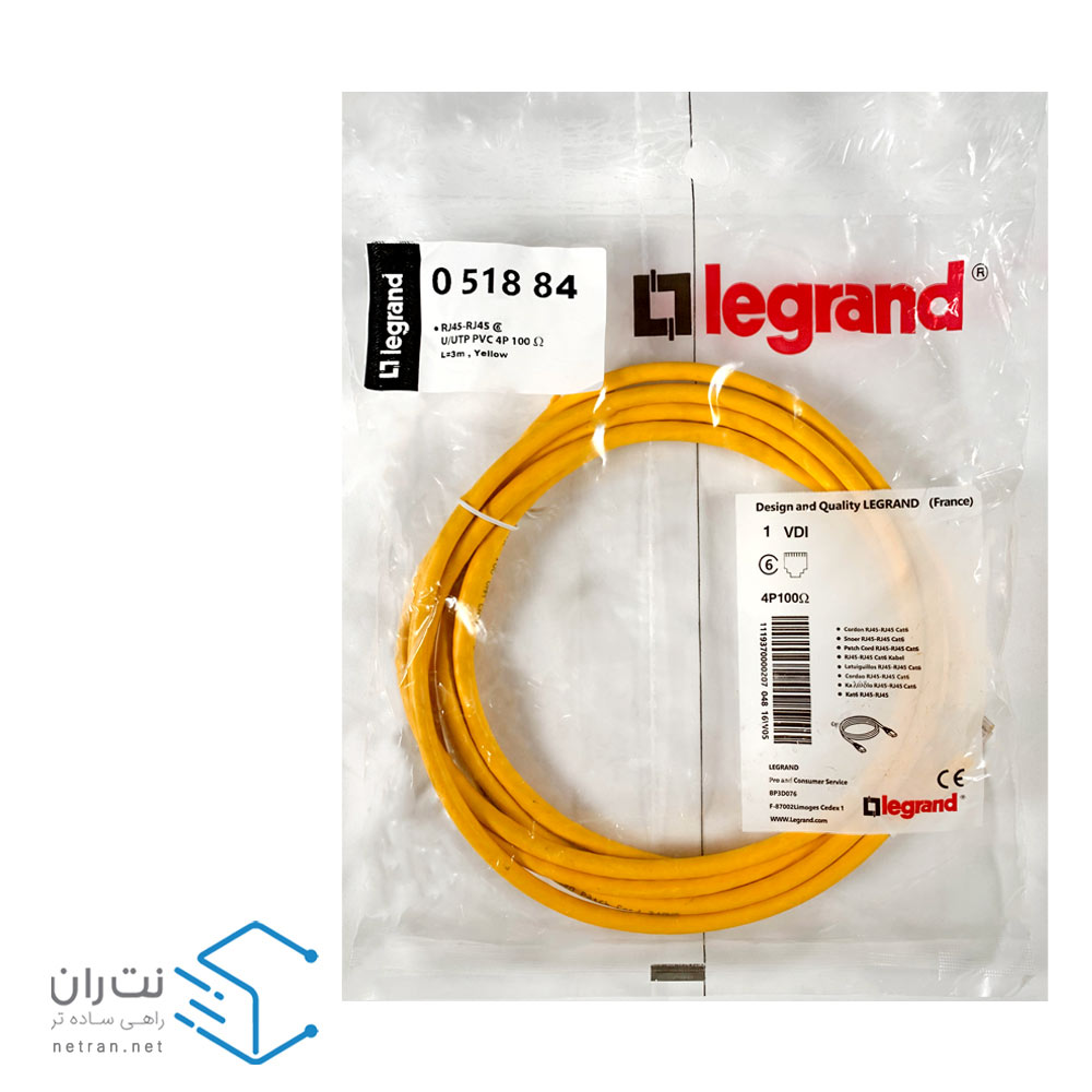 پچ کورد لگراند (کابل لن) Cat6 UTP روکش PVC زرد 3 متری-2